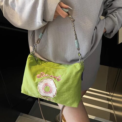 日系刺绣甜甜圈手提尼龙布包包女
