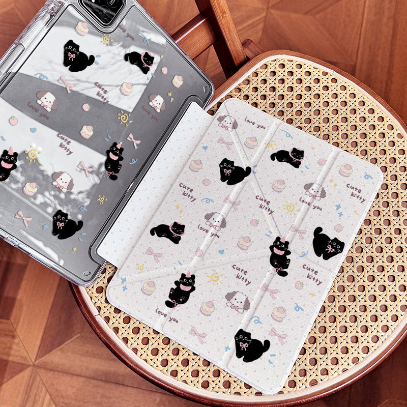 【三折+Y型】ipadair67平板ipad11保护套壳学生三折10.2寸防弯MINI轻薄2025新款pro11猫咪卡通12.9亚克力笔槽