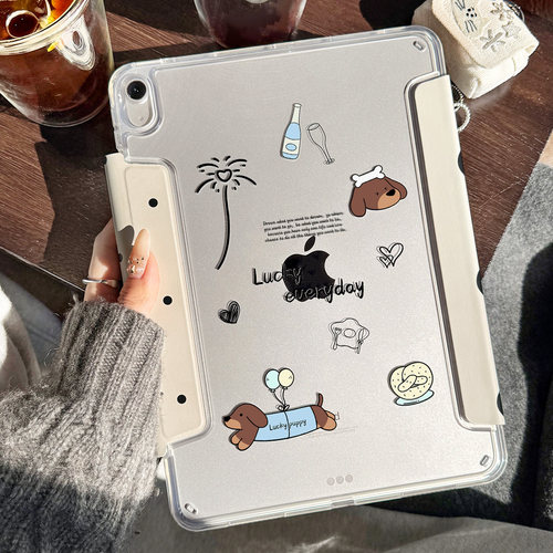 波点韩系腊肠狗适用于ipadpro11肤感皮革平板保护壳防弯亚克力背板苹果air456可兼容笔套mini67防摔全包