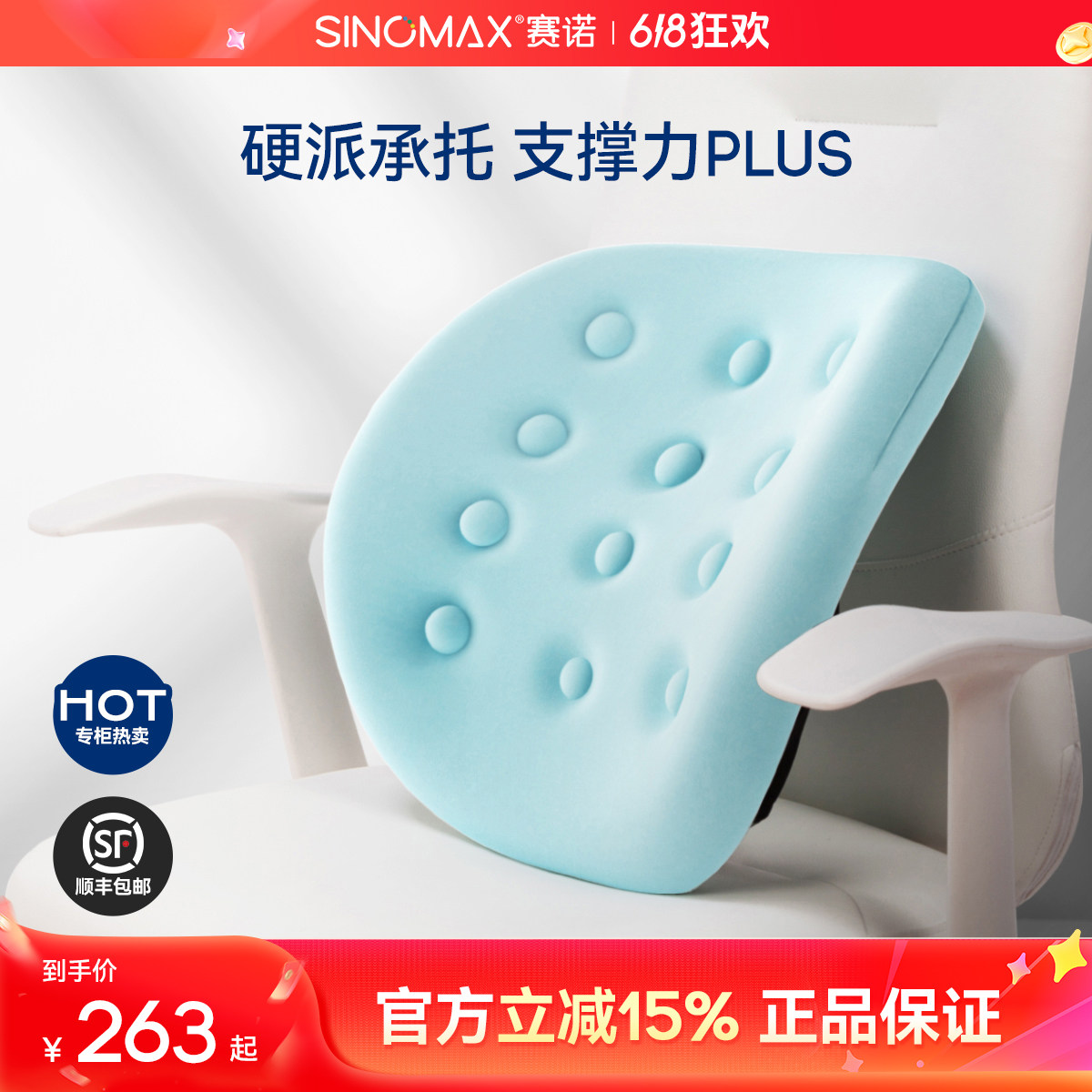 赛诺脊医护腰垫腰背靠垫办公室护腰靠垫记忆棉护脊椎腰靠专柜同款