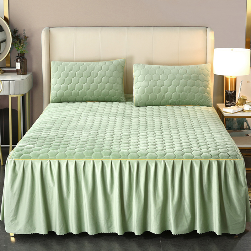 水晶绒夹棉床裙单件床套式防滑珊瑚牛奶绒加绒床罩单独的2025新款