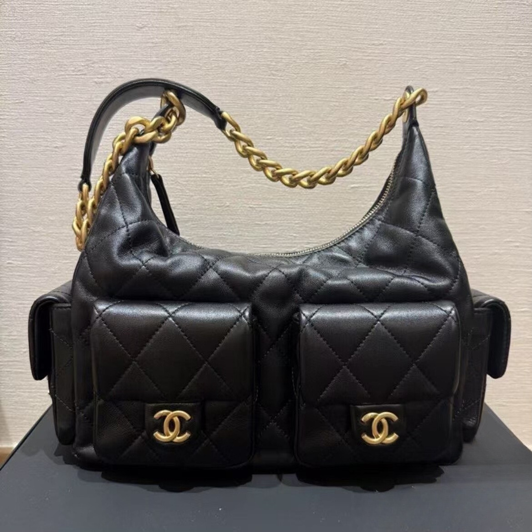 25C黑金羊皮嬉皮包hobo斜挎