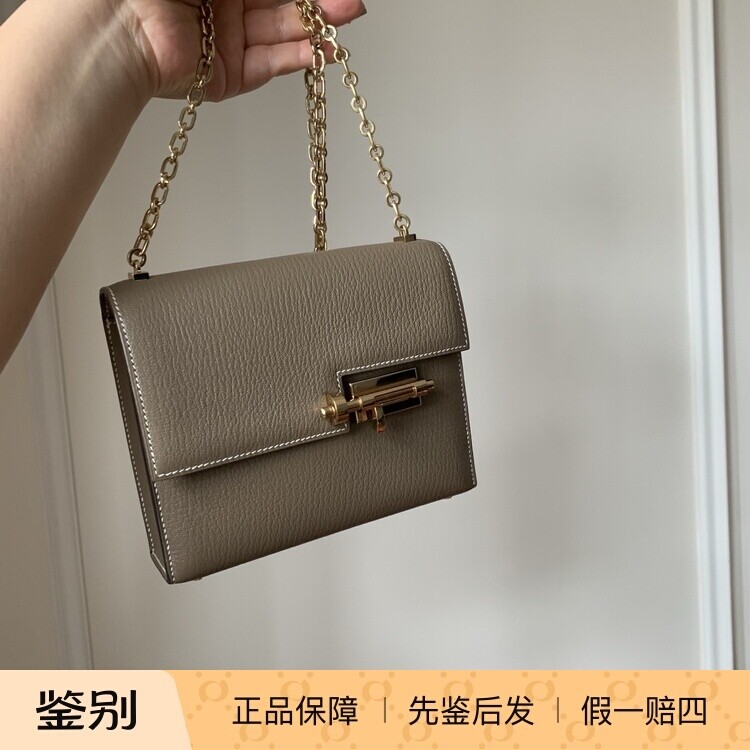 99新爱马仕Hermes verrou mini手枪包大象灰金扣单肩斜挎包