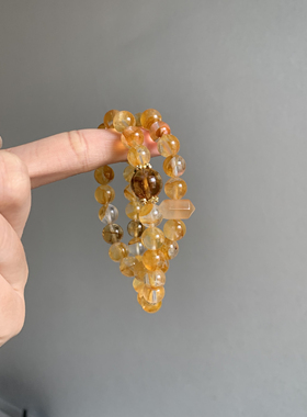 天然黄胶花水晶手串女高级感串珠手链轻奢小众设计款招财转运手饰