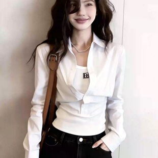 衬衫 有型气质长袖 显瘦白色假两件上衣女2026春季 休闲百搭日常修身