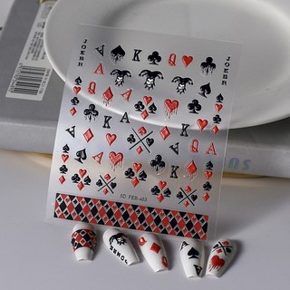 扑克牌美甲贴纸立体浮雕手账盲盒5d跨境小图案指甲饰品带背胶个性