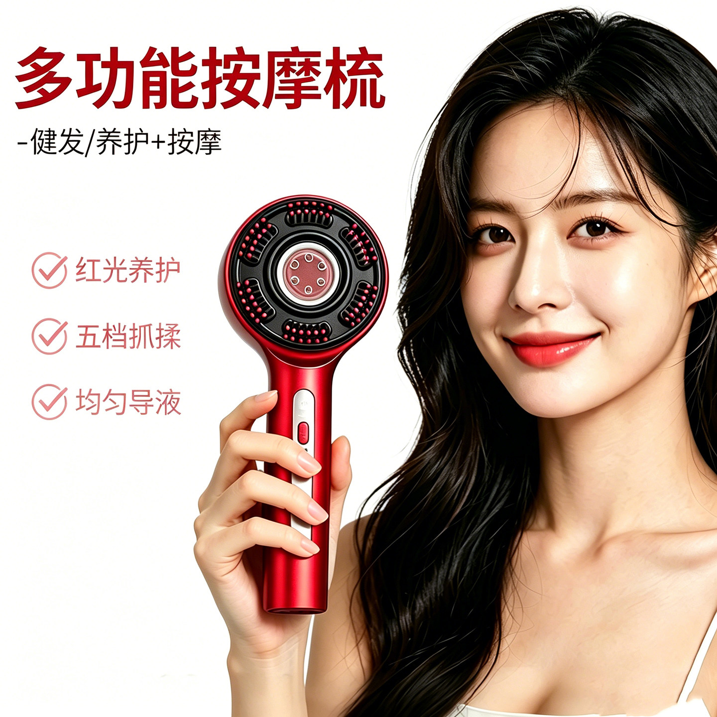 电动红光梳子导液头皮按摩健发梳