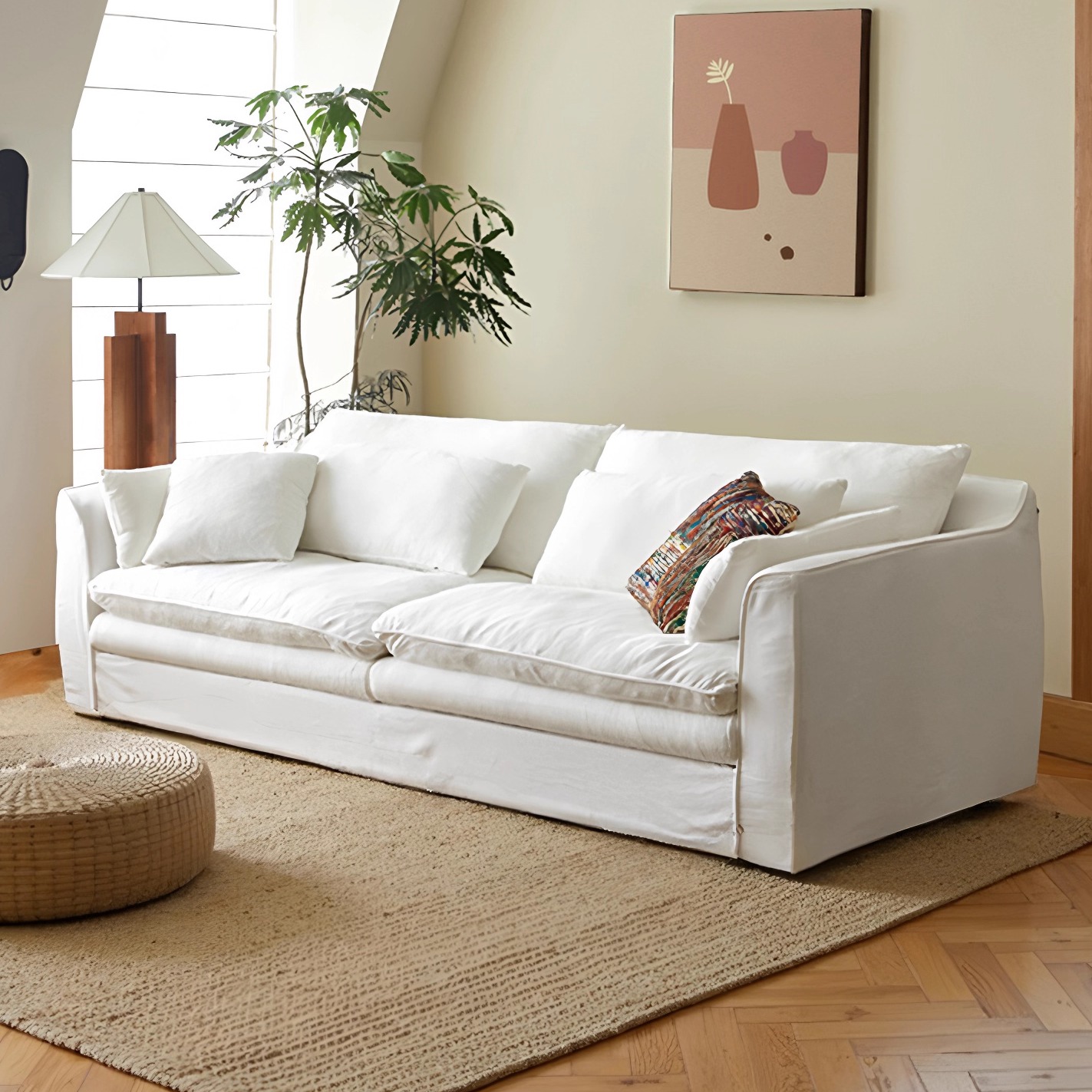 侘寂风棉麻沙发三人直排可拆洗