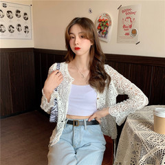 Real beat trumpet sleeve hook flower hollow Lace Shawl with short knitted cardigan and thin long sleeve top