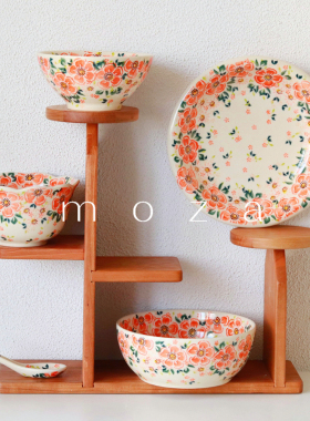 莫杂现货波兰手绘陶瓷橙花斗笠汤碗花边高碗海鲜大碗汤菜圆盘U500