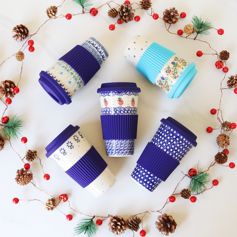 波兰进口正品手绘0.45L外带杯咖啡杯水杯隔热杯车载杯便携杯