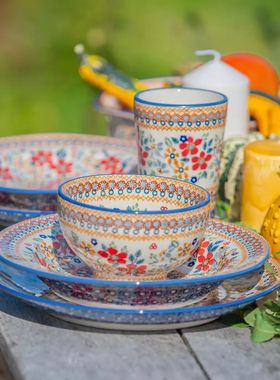 波兰进口手绘陶瓷艺术家汤面碗长方烤盘欧式大碗饭碗DPLC