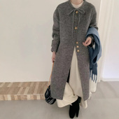 2025新款 韩系蝴蝶结双面羊毛大衣女圆领长款 宽松显瘦毛呢外套潮女