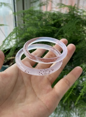 8mm朱砂水草美人镯天然冰透玉髓手镯女款玛瑙玉镯子