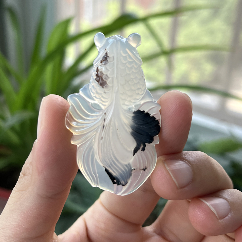 天然冰透鱼跃龙门玉髓项坠男女款 海豚水草玛瑙吊坠挂件玉石坠