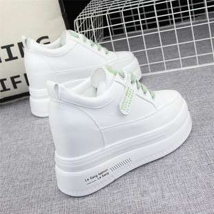 百搭休闲松糕鞋 皮面厚底内增高10cm女鞋 显瘦小白鞋 新款 子2021春季