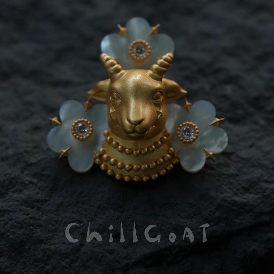 chillgoat快乐小羊/原创设计天然白贝母高级感花朵胸针胸章胸花