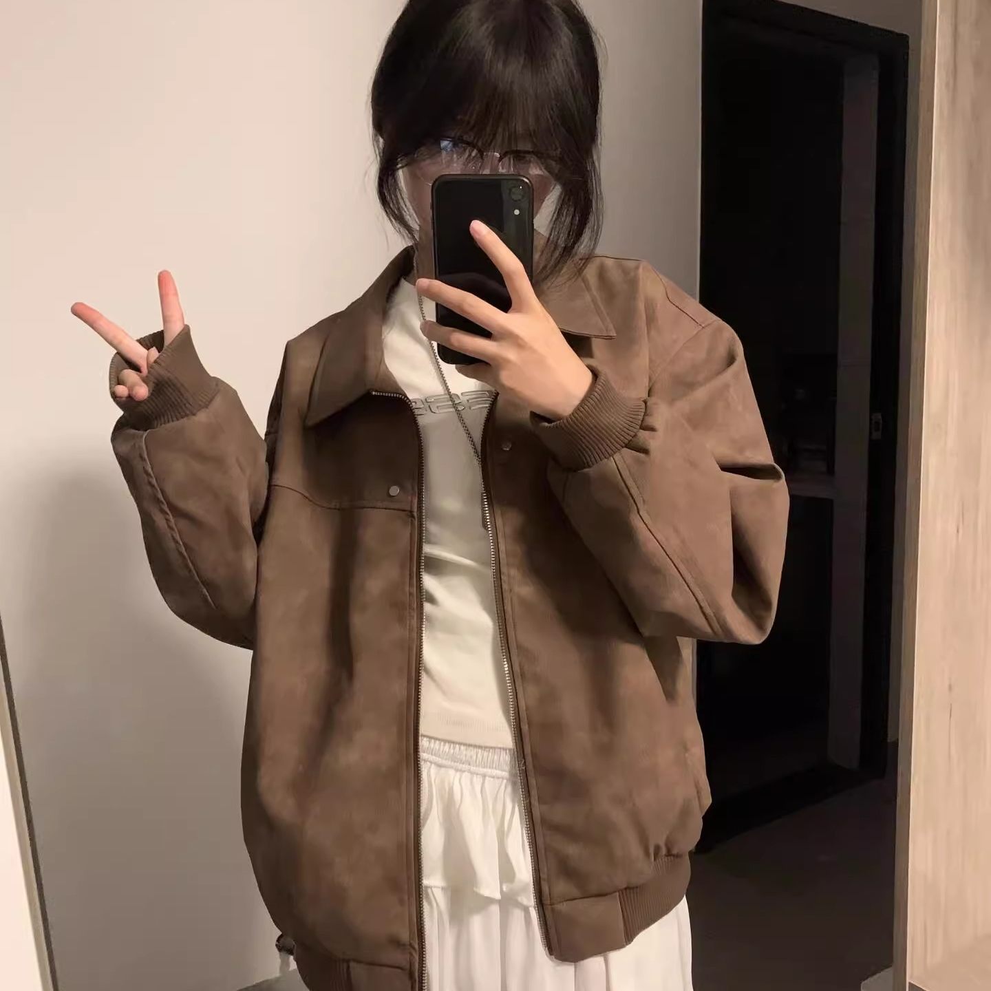 美式复古高街皮衣外套女2025春秋季翻领百搭宽松情侣夹克棒球服潮