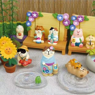 日式 zakka 猫摆件夏日庭院千牛花向日葵猫可爱创意摆件树脂工艺品