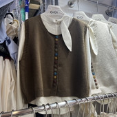 套装 一整套穿搭高级感时尚 针织彩扣马甲女气质娃娃领简约显瘦衬衫