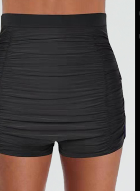 2025新款黑色性感高腰泳裤女大码胖mm遮肚显瘦比基尼短裤复古单件