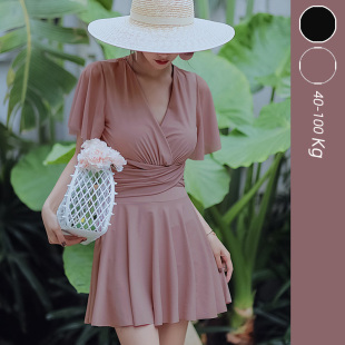 保守钢圈平角裤 大码 胖mm200斤连体泳衣女泡温泉显瘦遮肚分体裙式