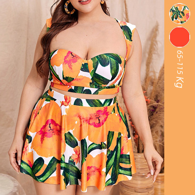 大码大胸钢圈聚拢比基尼三件套