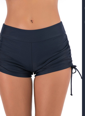 大码女士黑色泳裤性感显瘦比基尼平角短裤2025新款200斤胖mm单卖