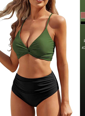 高腰遮肚大码比基尼2024新款200斤胖mm性感显瘦分体泳衣女bikini