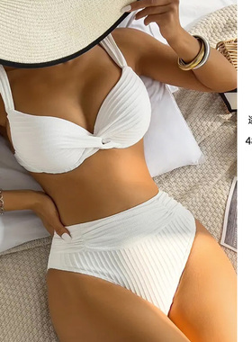 大码海边度假比基尼大小胸钢托聚拢性感显瘦高腰分体游泳衣女温泉