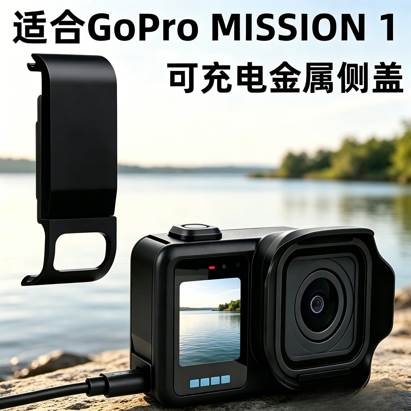 侧盖适合GOPROMISSION1PRO侧盖铝合金开孔金属侧盖可直接充电侧盖