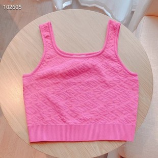 夏季纯欲性格浮雕刻字母提花针织吊带背心短款内搭上衣纯色