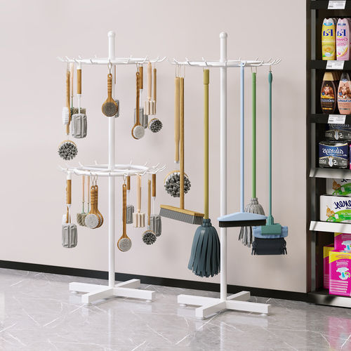 超市挂拖把扫把展示架推拉地拖旋转架五金店移动悬挂扫帚样品陈列