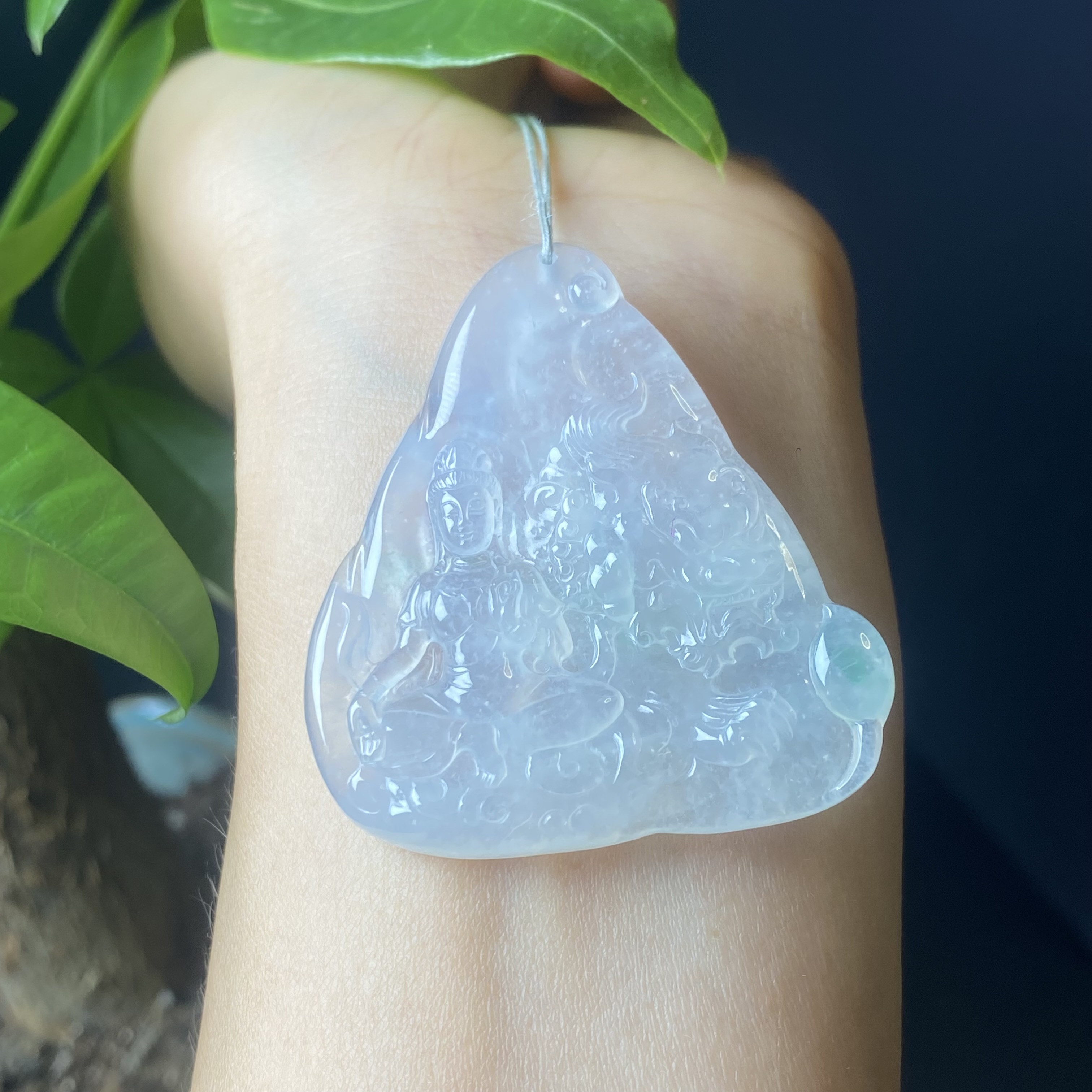 掌中翠天然翡翠高冰种起胶飘花观音守护神男女款吊坠挂件 0044