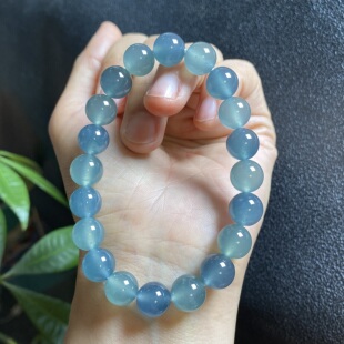 掌中翠天然翡翠A货高冰种起胶蓝钢双彩多宝手链手串 9.5mm 0113