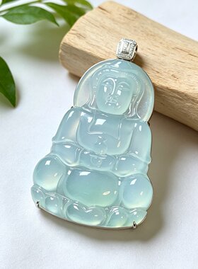 缅甸冰种翡翠18K金坐莲观音吊坠