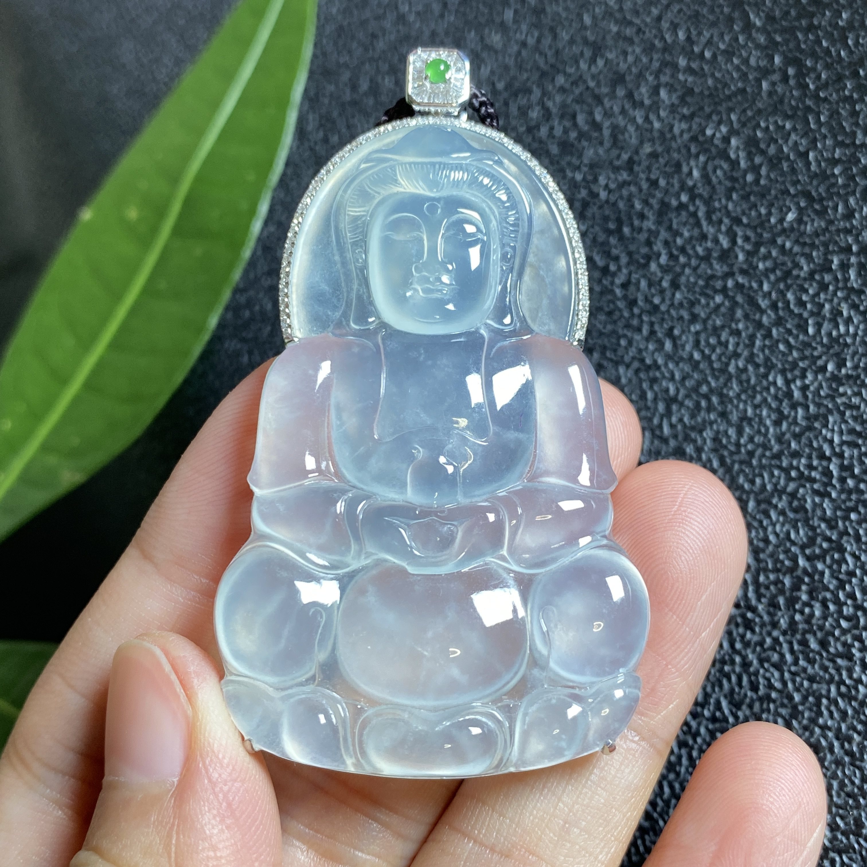 掌中翠缅甸天然翡翠高冰种观音男士挂件18k金镶嵌吊坠 0343