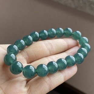 掌中翠翡翠A货冰种起胶深蓝水圆珠手链手串P 9.8mm 9.5