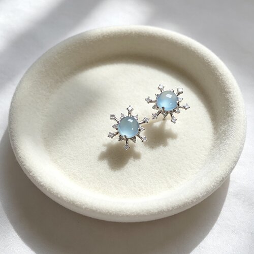 缅甸A货冰种浅蓝水翡翠18K耳钉