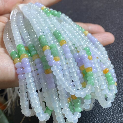 特价缅甸天然翡翠A货冰种紫罗兰透绳多宝算盘珠手链手串p 2039