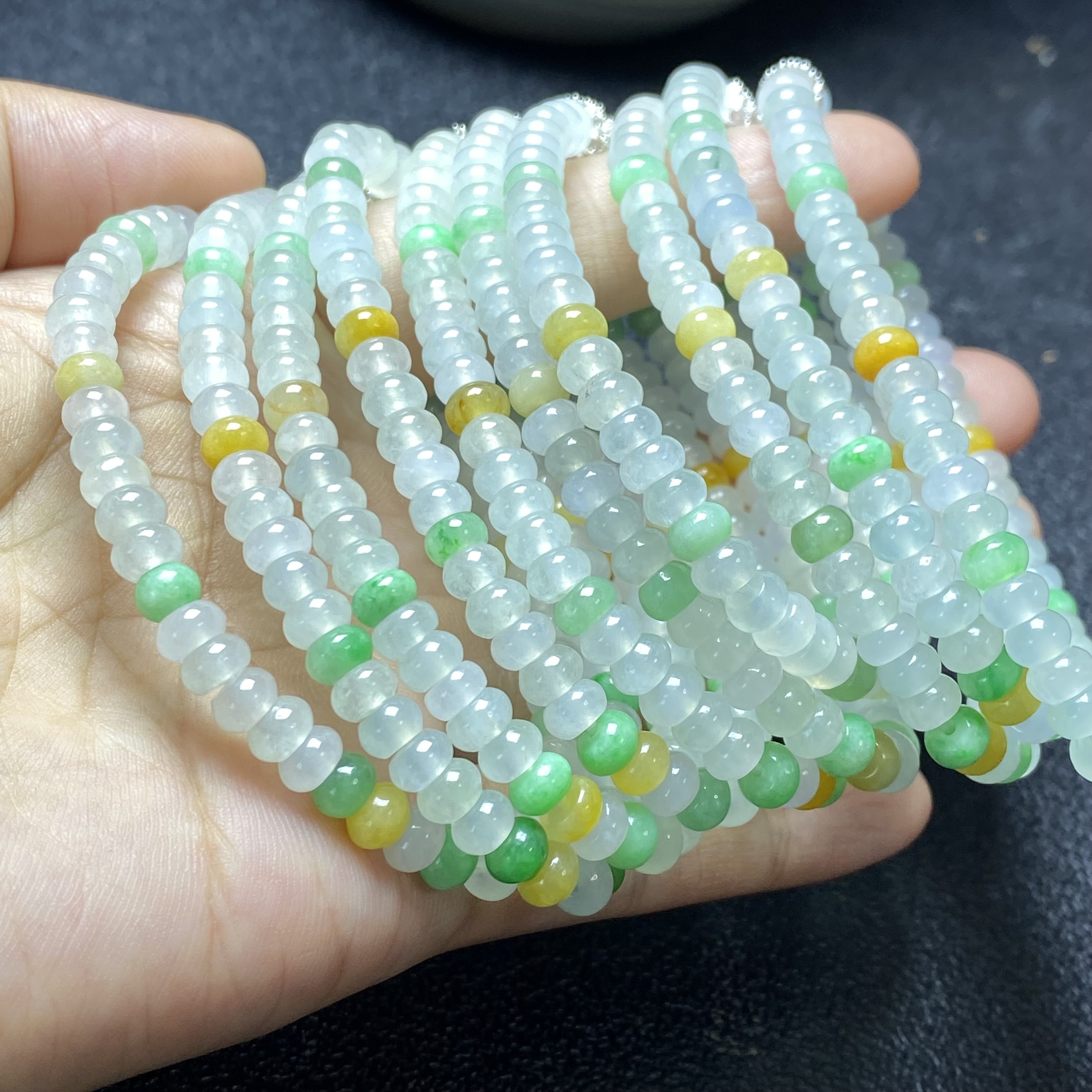 掌中翠缅甸天然翡翠A货冰种多宝算盘珠小手链手串 5.4mm