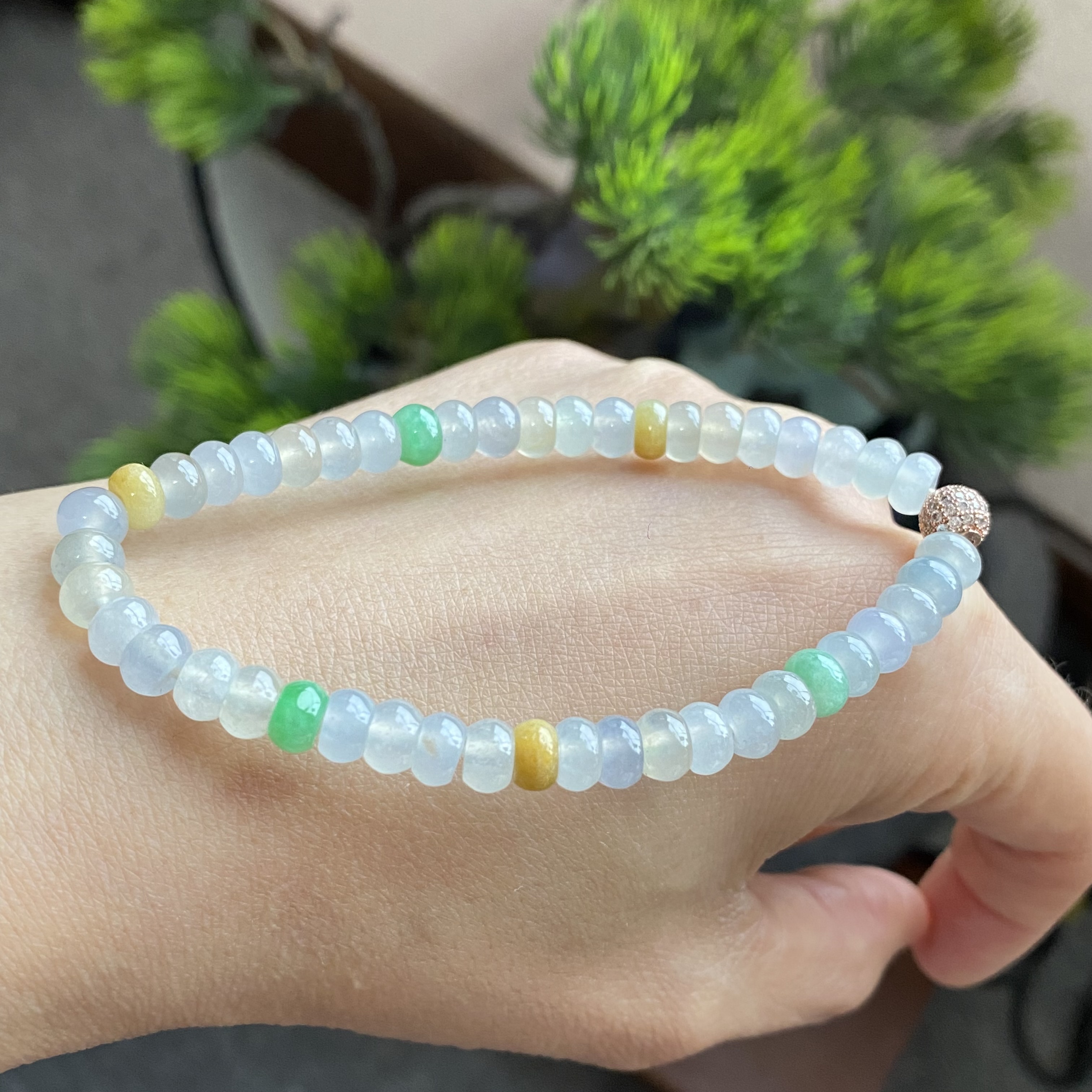 缅甸天然翡翠A货冰种起胶多宝算盘珠女款小手链手串5.8mm 0278