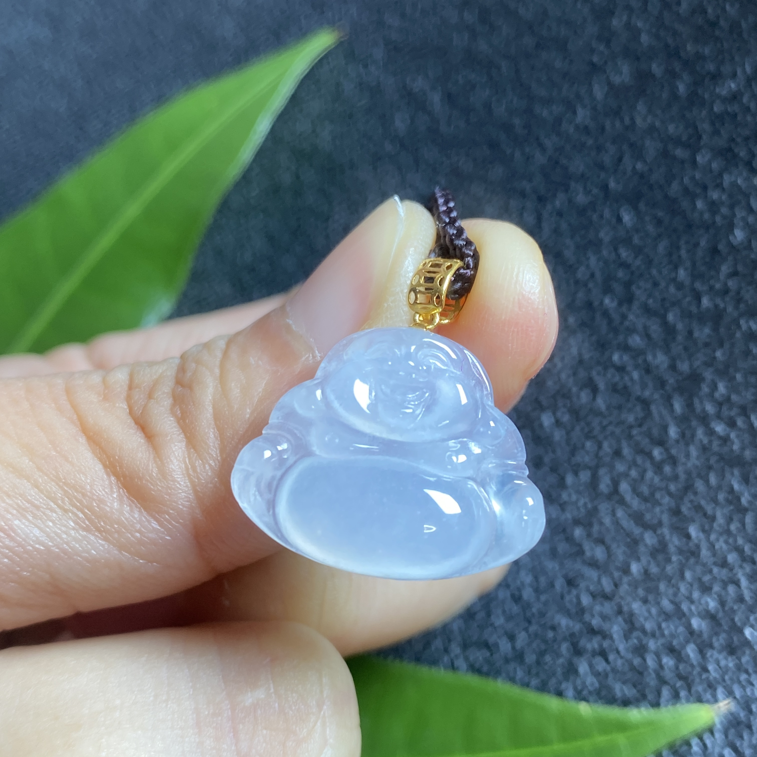 掌中翠缅甸天然翡翠冰种纯白色小佛18k金镶嵌玉石吊坠 0203