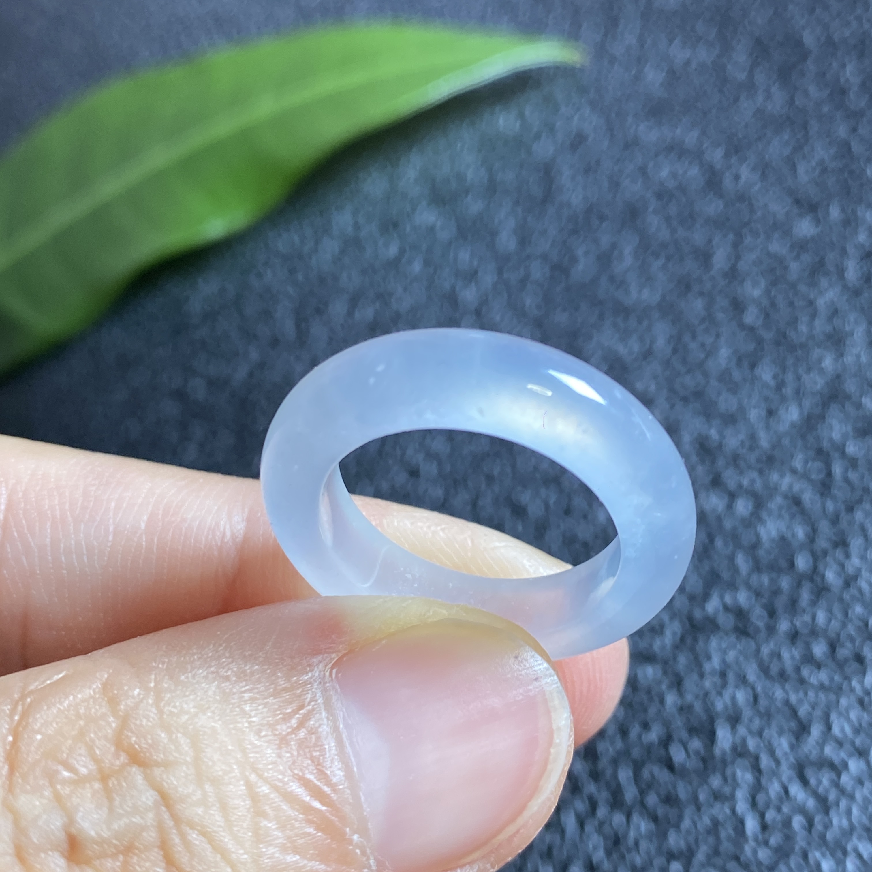 掌中翠翡翠A货缅甸天然高冰种起胶纯白指环女款戒指9号圈口 0032