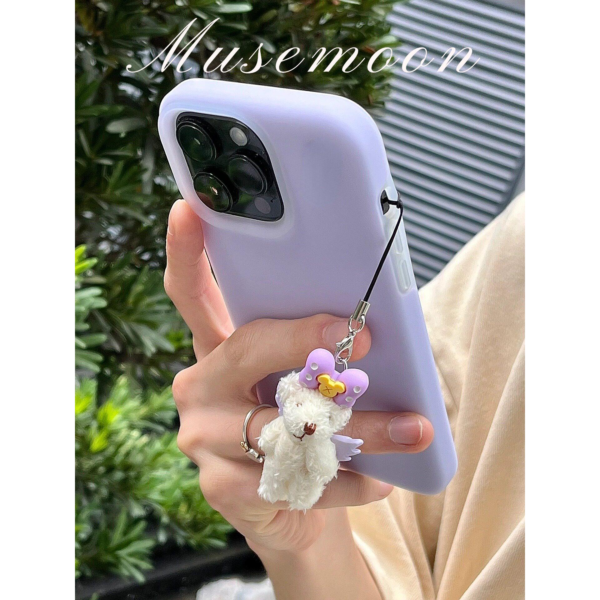 自制ins可爱天使小熊挂件奶提紫色真液态硅胶壳适用iphone16/15/14promax小米15软糯Q弹防摔新款