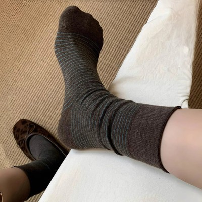 咖色条纹堆堆袜子女春秋季