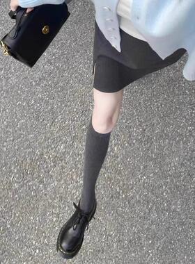 灰色小腿袜子女春秋款纯棉压力显瘦腿2025新长筒及膝袜半筒半截袜