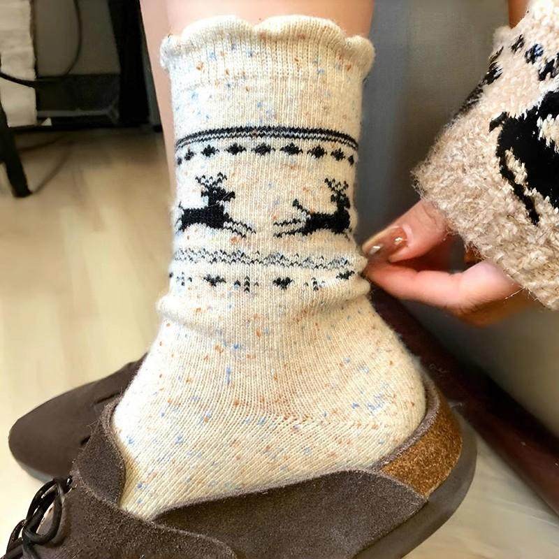 费尔岛羊毛袜子女秋冬款加绒加厚保暖日系复古中筒袜冬天堆堆袜潮,女士内衣/男士内衣/家居服,中筒袜,淘宝优惠券,粉丝福利购,淘宝优惠卷