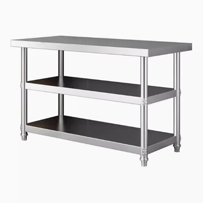 定做304不锈钢操作台3层商用厨房工作台特厚饭店食堂切菜打荷桌子