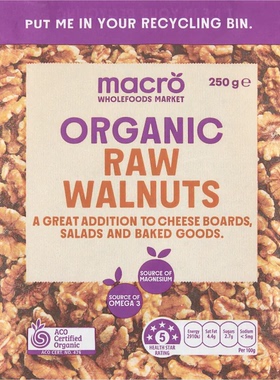 小肚腩澳洲代购macro organic natural walnuts有机核桃仁250g